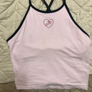 Pink Victoria secret Pink Rhinestone Heart Tank Top with Black Trim
